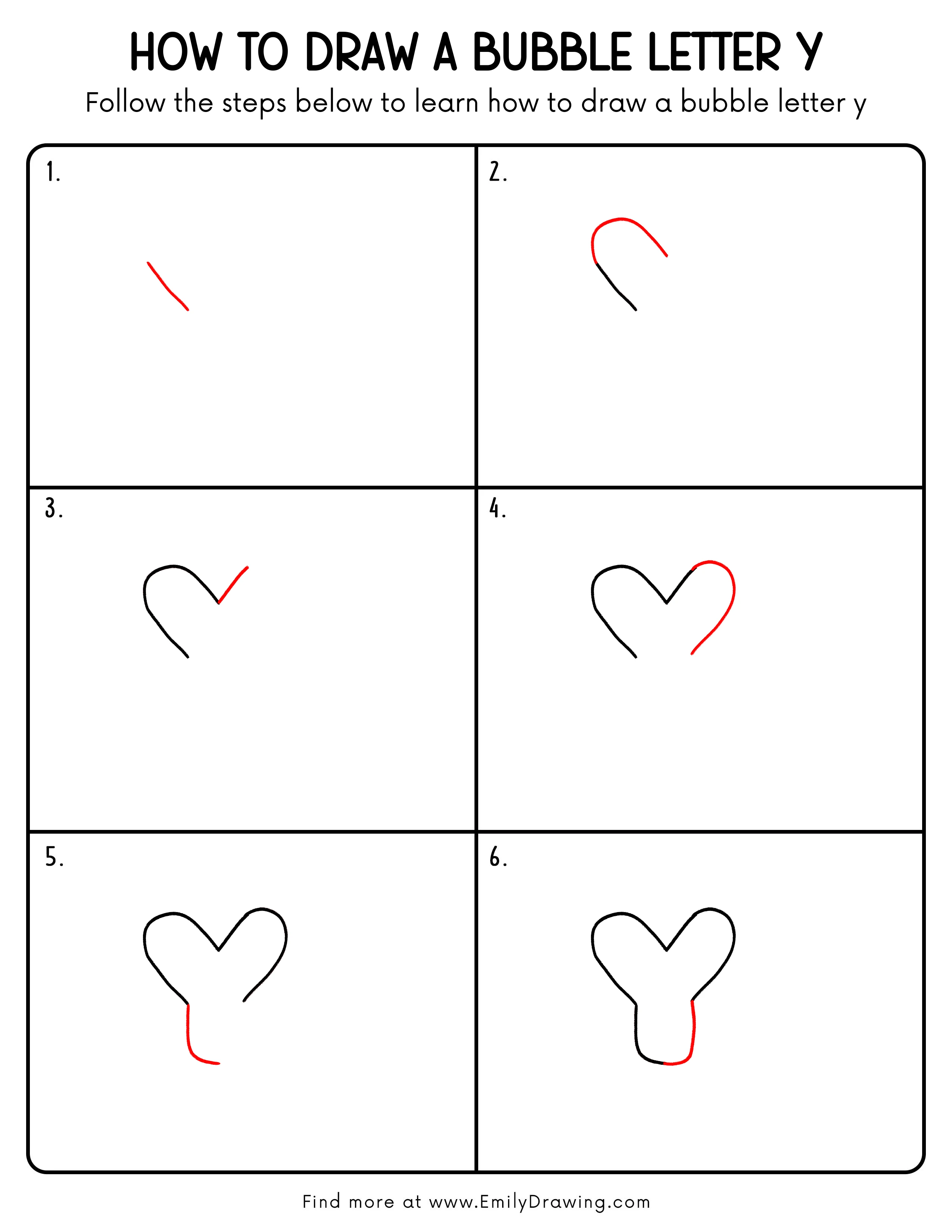 Printable Bubble Letter Y Drawing Guide